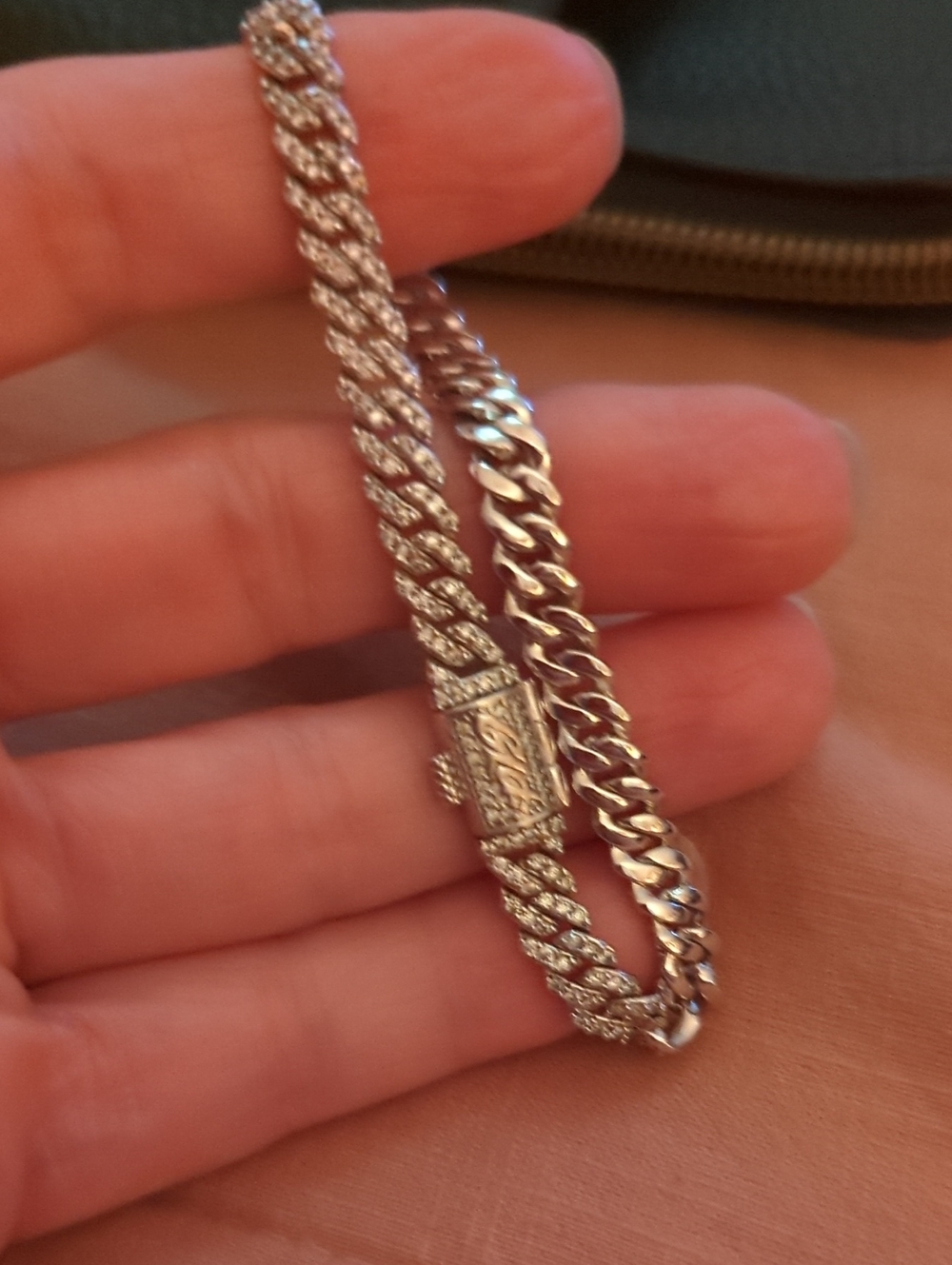 Pave Crystal Cuban Link Bracelet in Silver - Picture 2 of 6